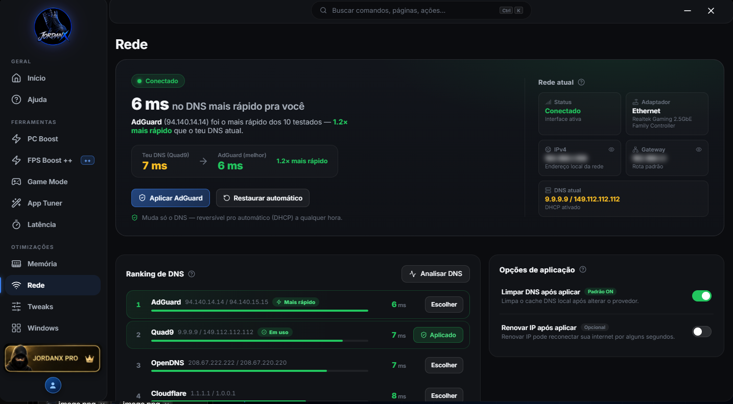 JordanX Optimizer — Rede